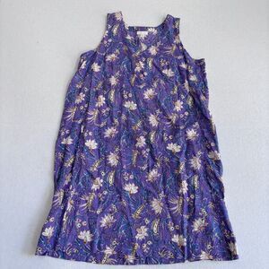 J. Jill Love Linen Tank Dress Womens M Purple Floral Sleeveless Pockets Vacation